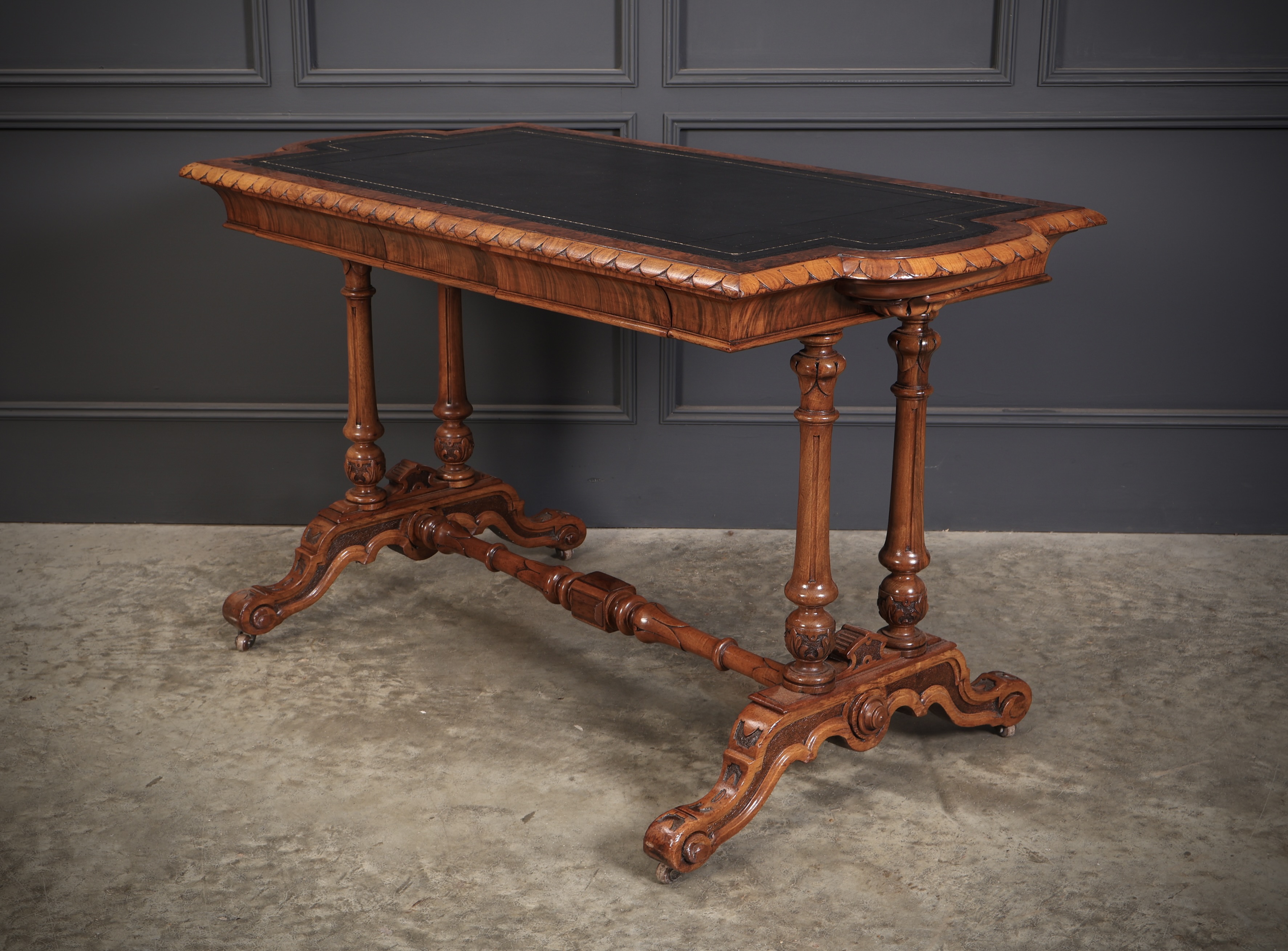 Shaped Carved Walnut Library Table Antique library tables Antique Furniture 12